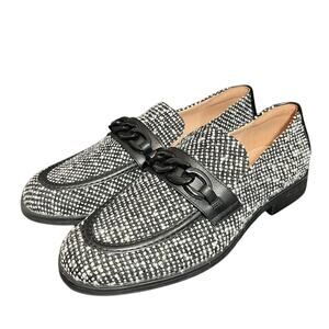 Cole Haan Stassi Chain Tweed Loafer Flat Slip On‎ Black White Boucle Size 8.5